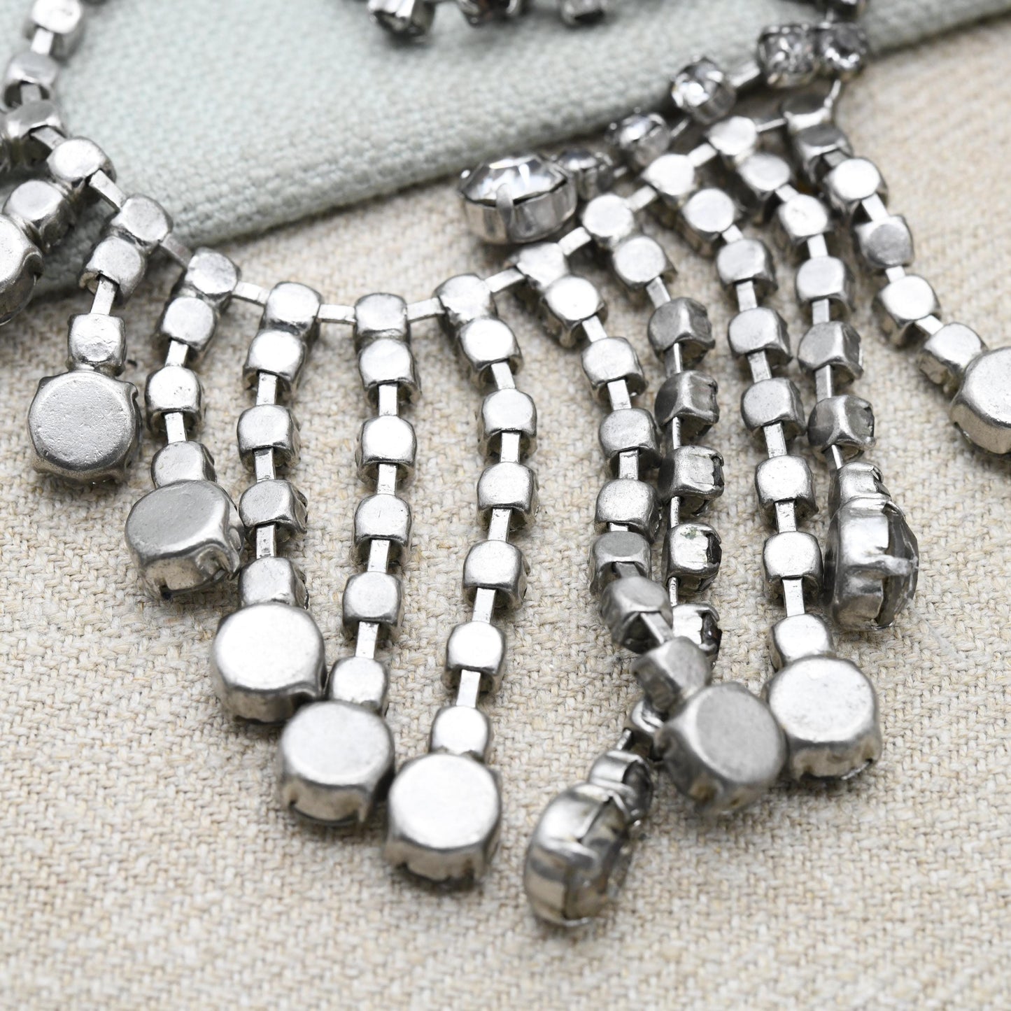 Vintage Rhinestone Fringe Necklace c. 1950s - Graduated Drop Clear Crystal Choker Length 16"