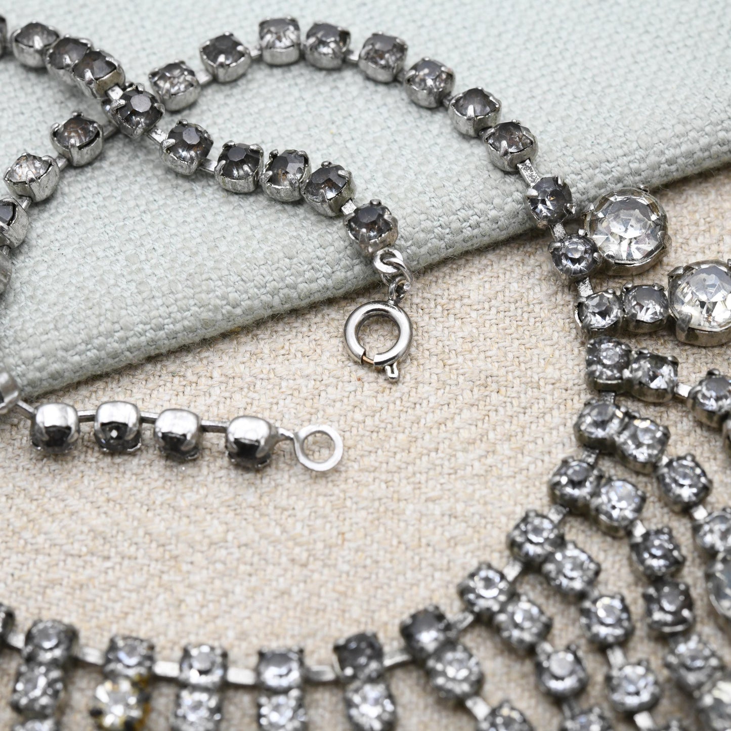 Vintage Rhinestone Fringe Necklace c. 1950s - Graduated Drop Clear Crystal Choker Length 16"