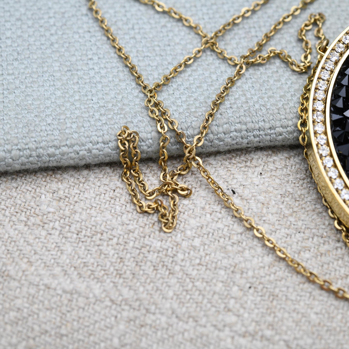 Vintage Swarovski Double Sided Crystal Necklace Large Size Disc 2" - Designer Gold Tone Jewellery