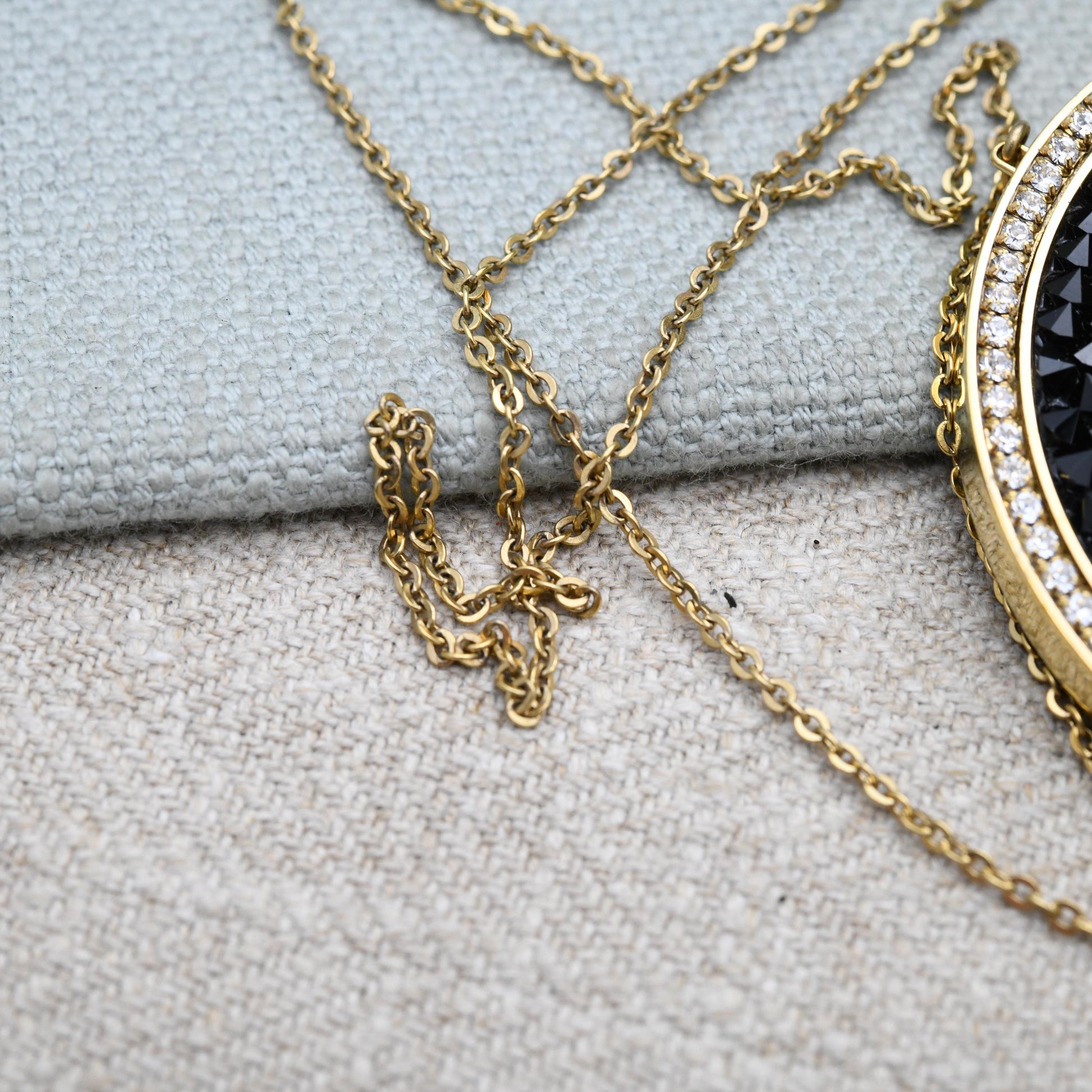 Vintage Swarovski Double Sided Crystal Necklace Large Size Disc 2" - Designer Gold Tone Jewellery