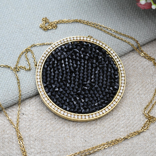 Vintage Swarovski Double Sided Crystal Necklace Large Size Disc 2" - Designer Gold Tone Jewellery