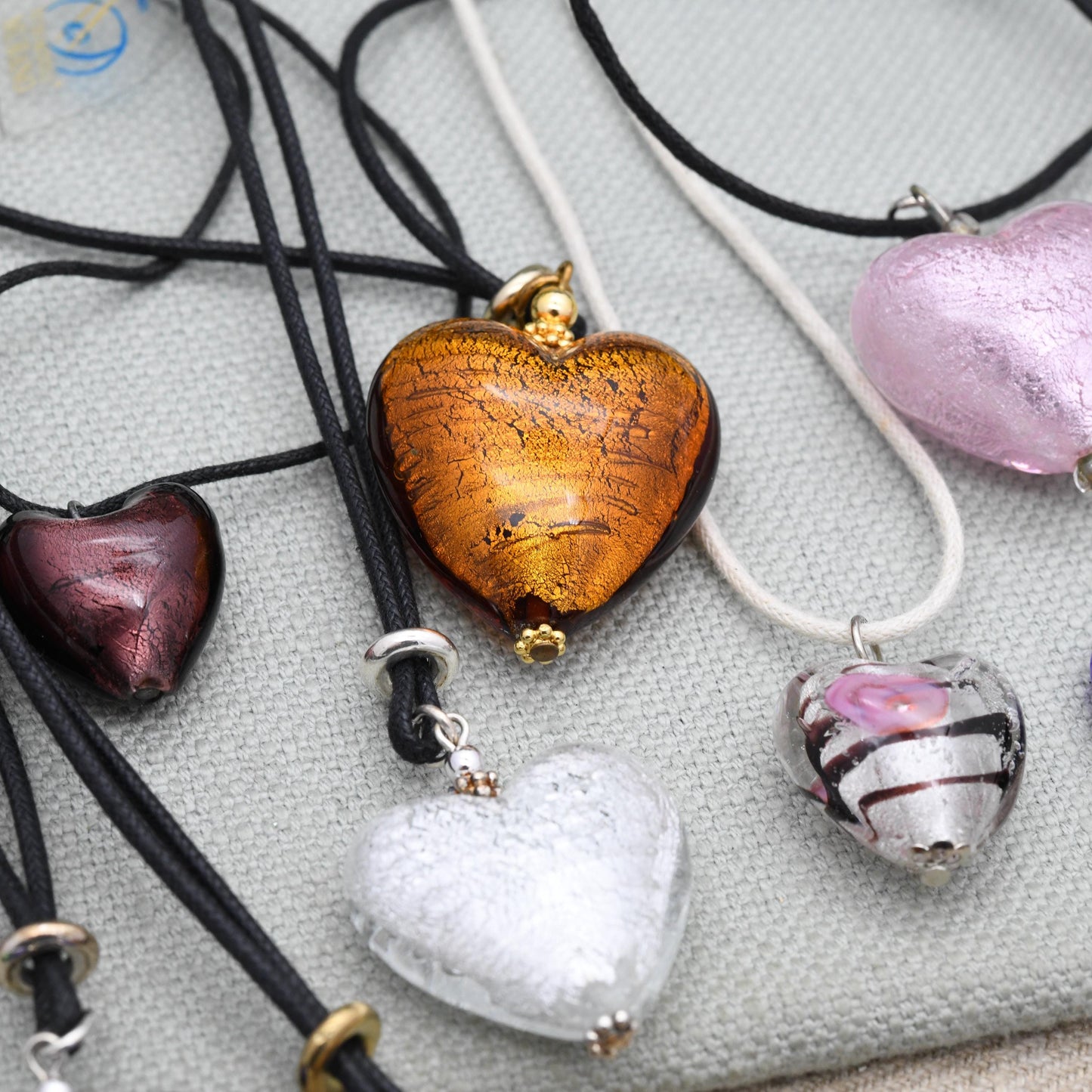 Vetro Artistico Murano Glass Heart Pendant Necklace on Cord - Deadstock Different Size and Colour Options