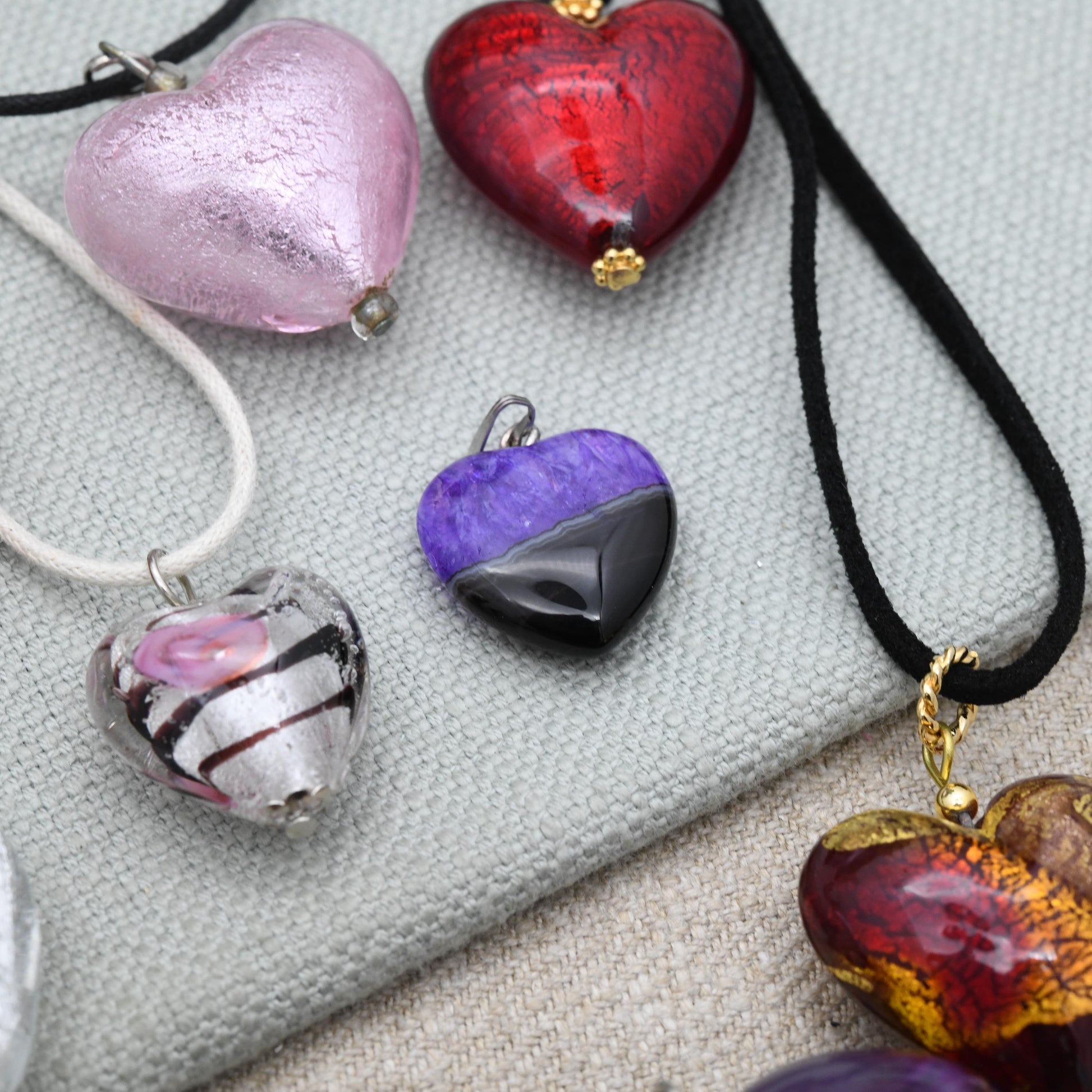 Vetro Artistico Murano Glass Heart Pendant Necklace on Cord - Deadstock Different Size and Colour Options