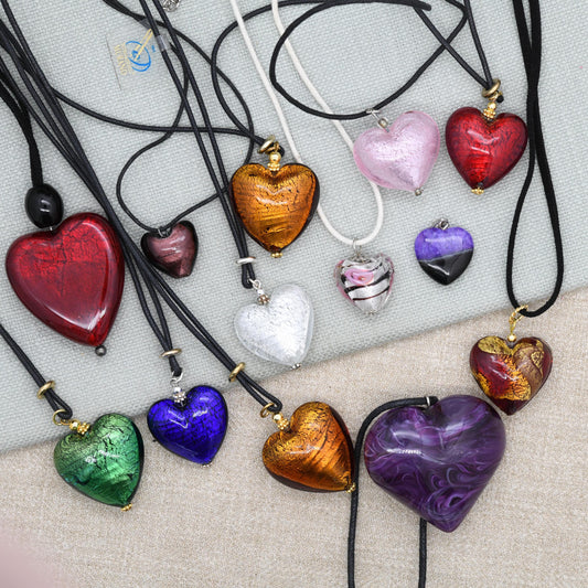 Vetro Artistico Murano Glass Heart Pendant Necklace on Cord - Deadstock Different Size and Colour Options