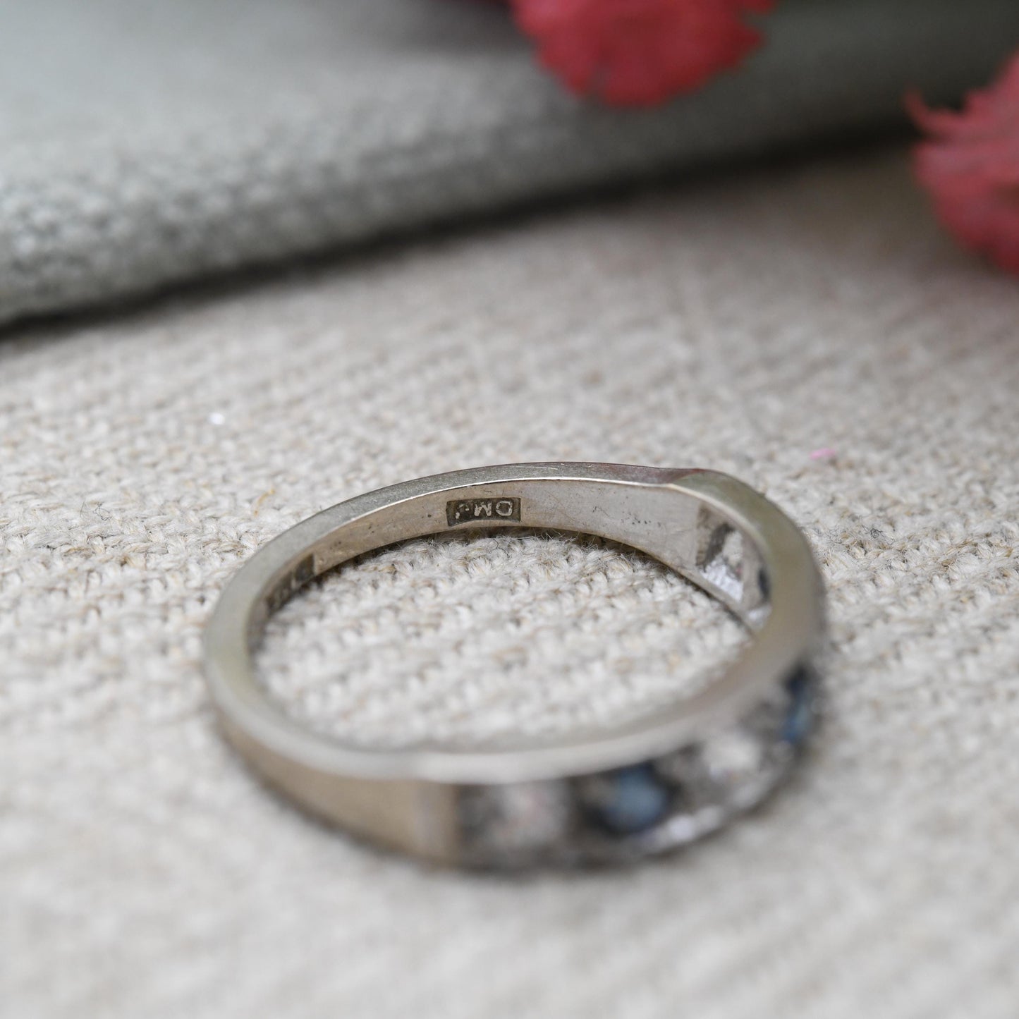 Vintage 18ct Gold Sapphire and Clear Stone Half Eternity Ring 1973 - Alternating Five Stone Engagement Ring | UK Size M 1/2 | US Size 6 1/2
