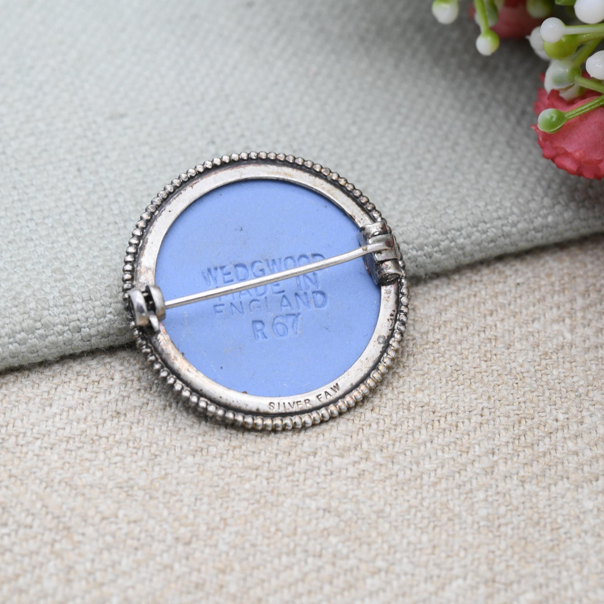 Vintage Wedgwood Sterling Silver Circular Classical Goddess Cameo Brooch 1960s - Pale Blue Jasperware | Gift for Her