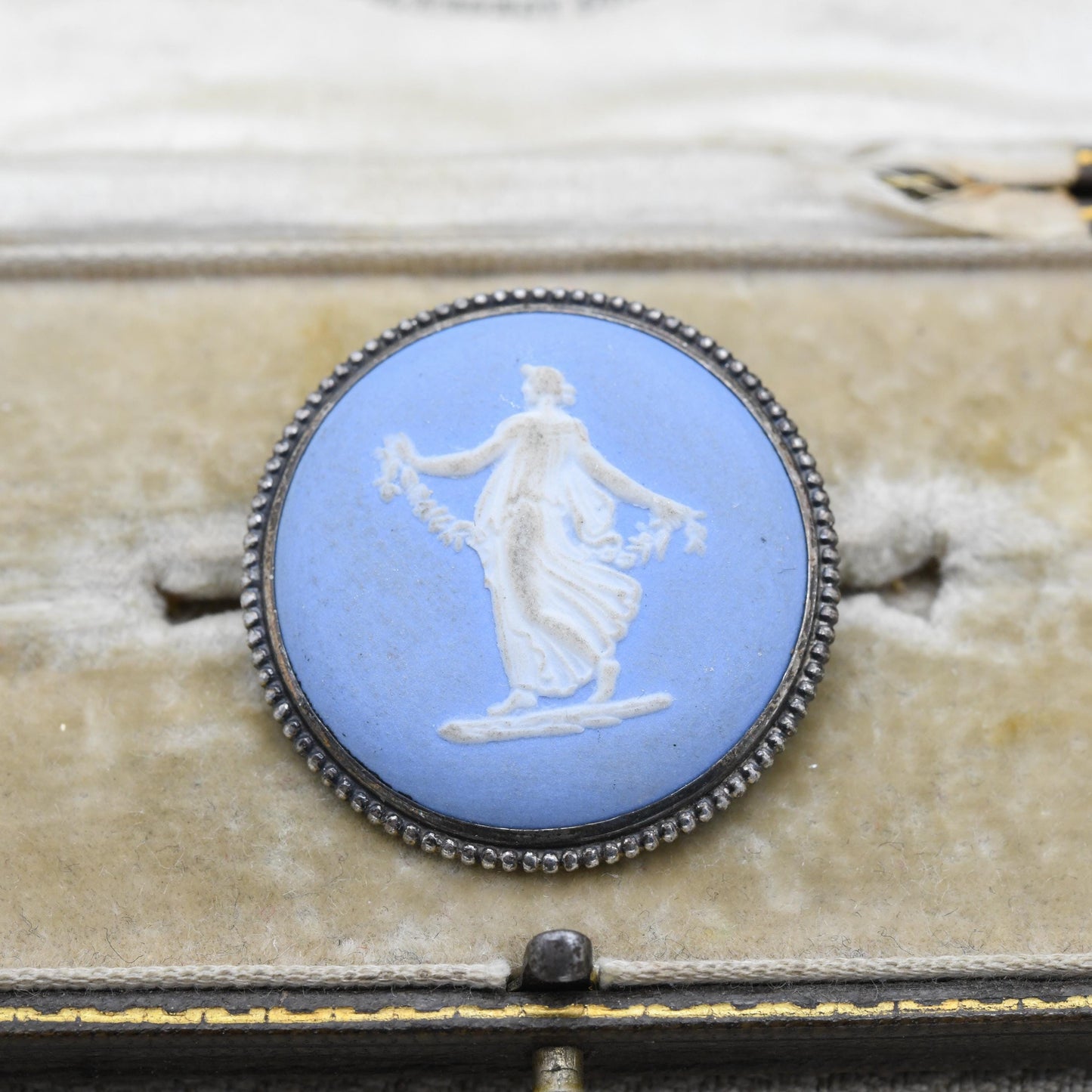 Vintage Wedgwood Sterling Silver Circular Classical Goddess Cameo Brooch 1960s - Pale Blue Jasperware | Gift for Her
