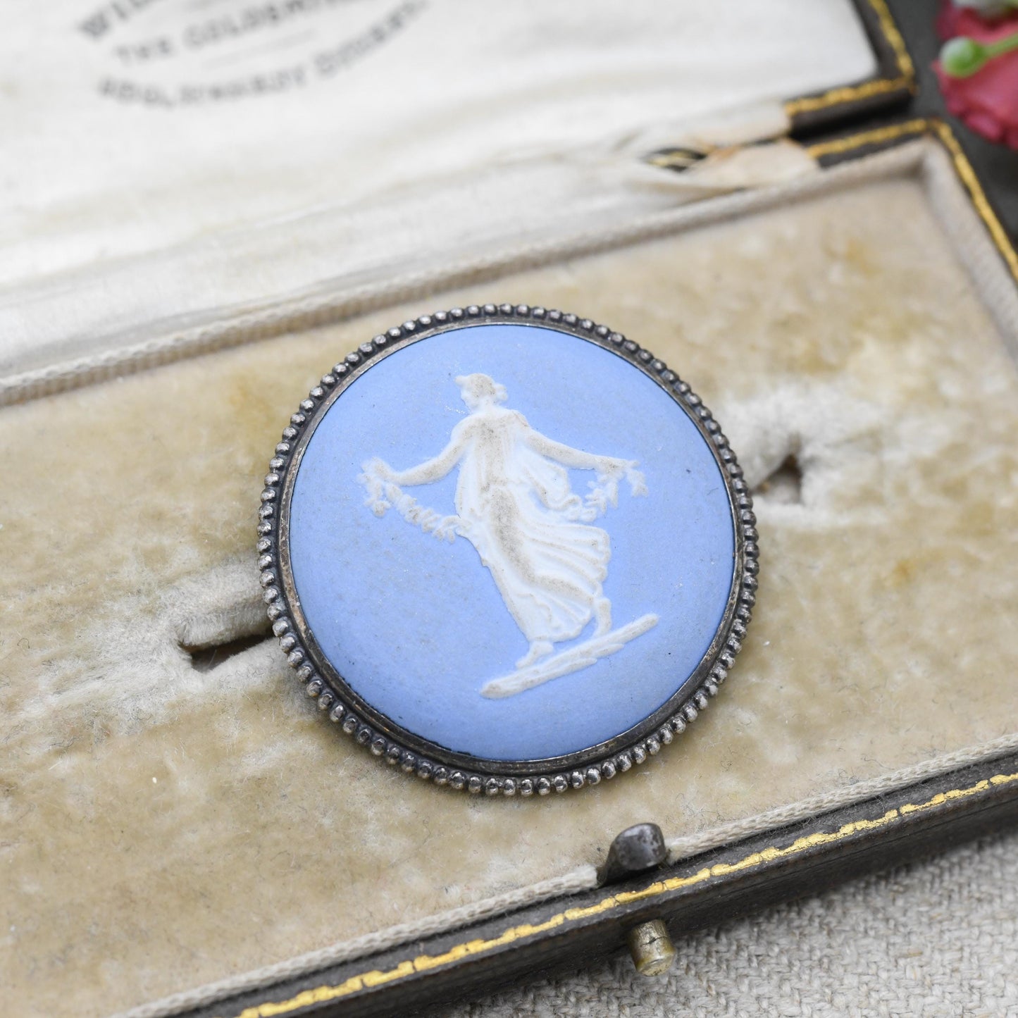 Vintage Wedgwood Sterling Silver Circular Classical Goddess Cameo Brooch 1960s - Pale Blue Jasperware | Gift for Her