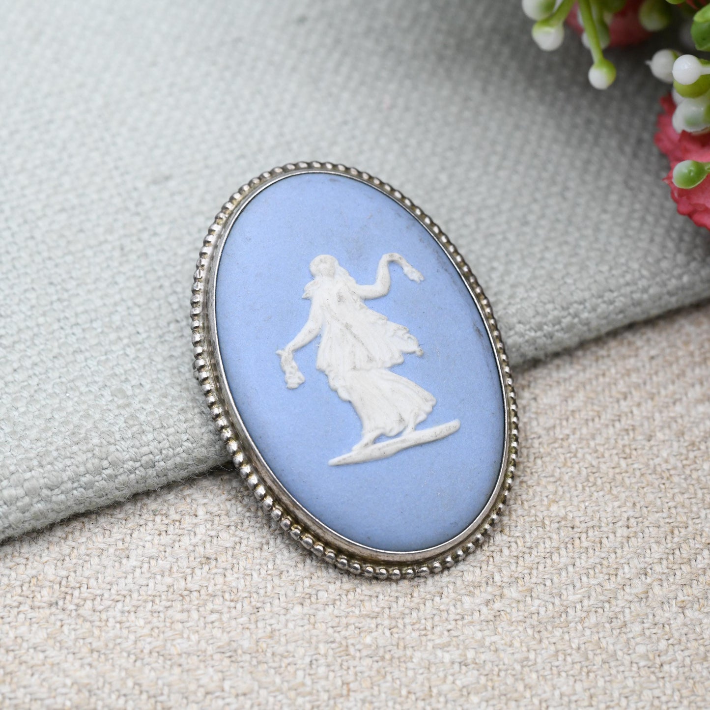 Vintage Wedgwood Sterling Silver Classical Goddess Cameo Brooch 1960s - Pale Blue Jasperware | Gift for Her