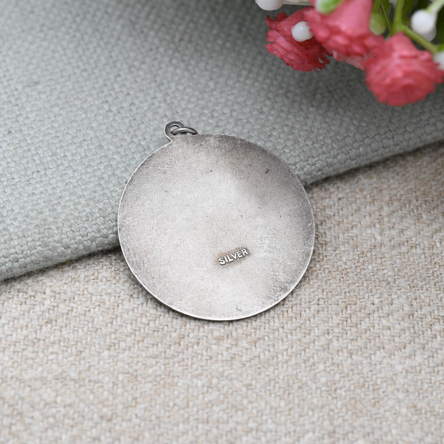 Vintage Sterling Silver St. Christopher Pendant - Large Circle Saint of Travelling | Christian Religious Jewellery | Detailed 3D Image