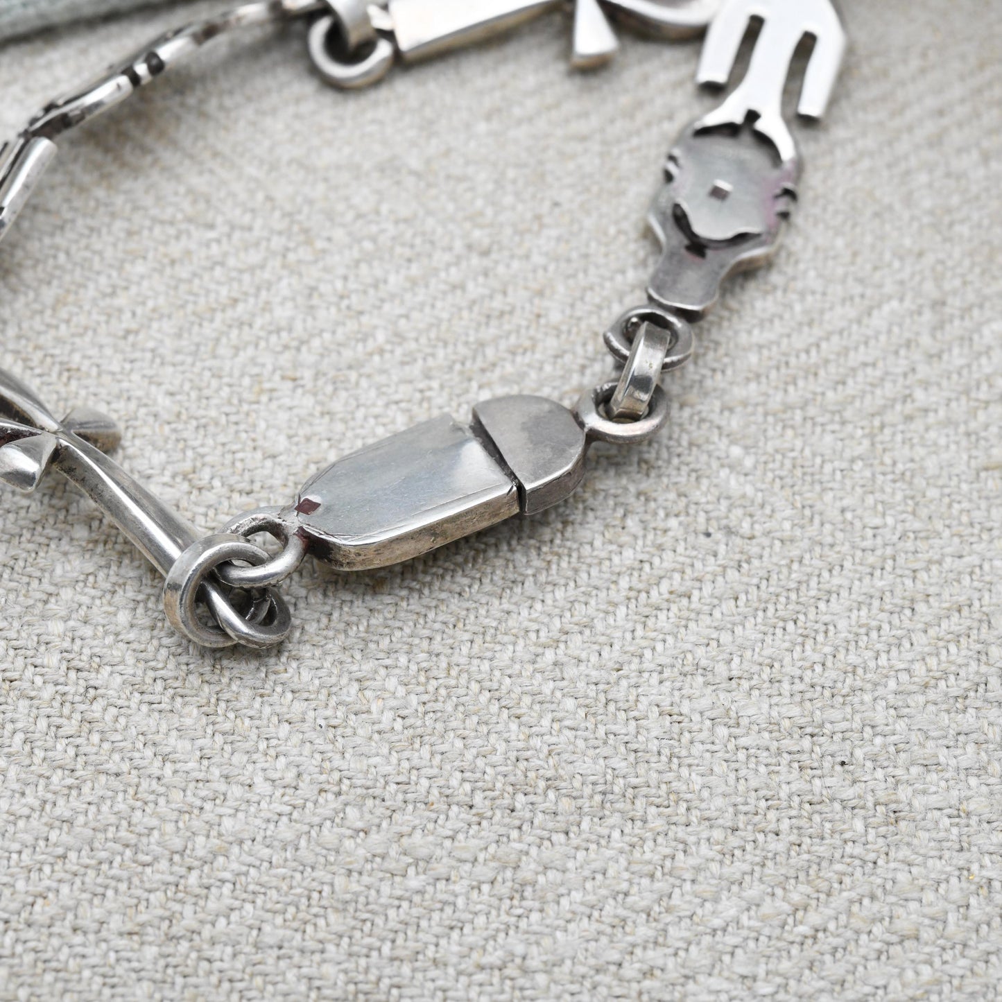 Vintage Egyptian 800 Silver Panel Bracelet - Souvenir Scarab Beetle and Ankh | Box Clasp and Safety Chain