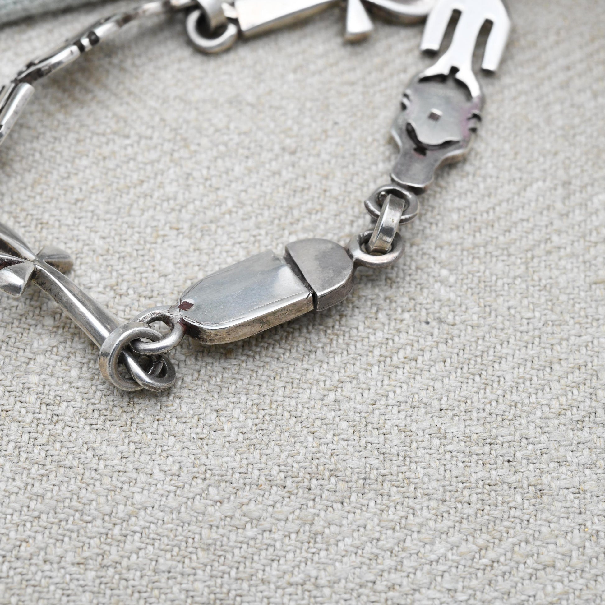 Vintage Egyptian 800 Silver Panel Bracelet - Souvenir Scarab Beetle and Ankh | Box Clasp and Safety Chain