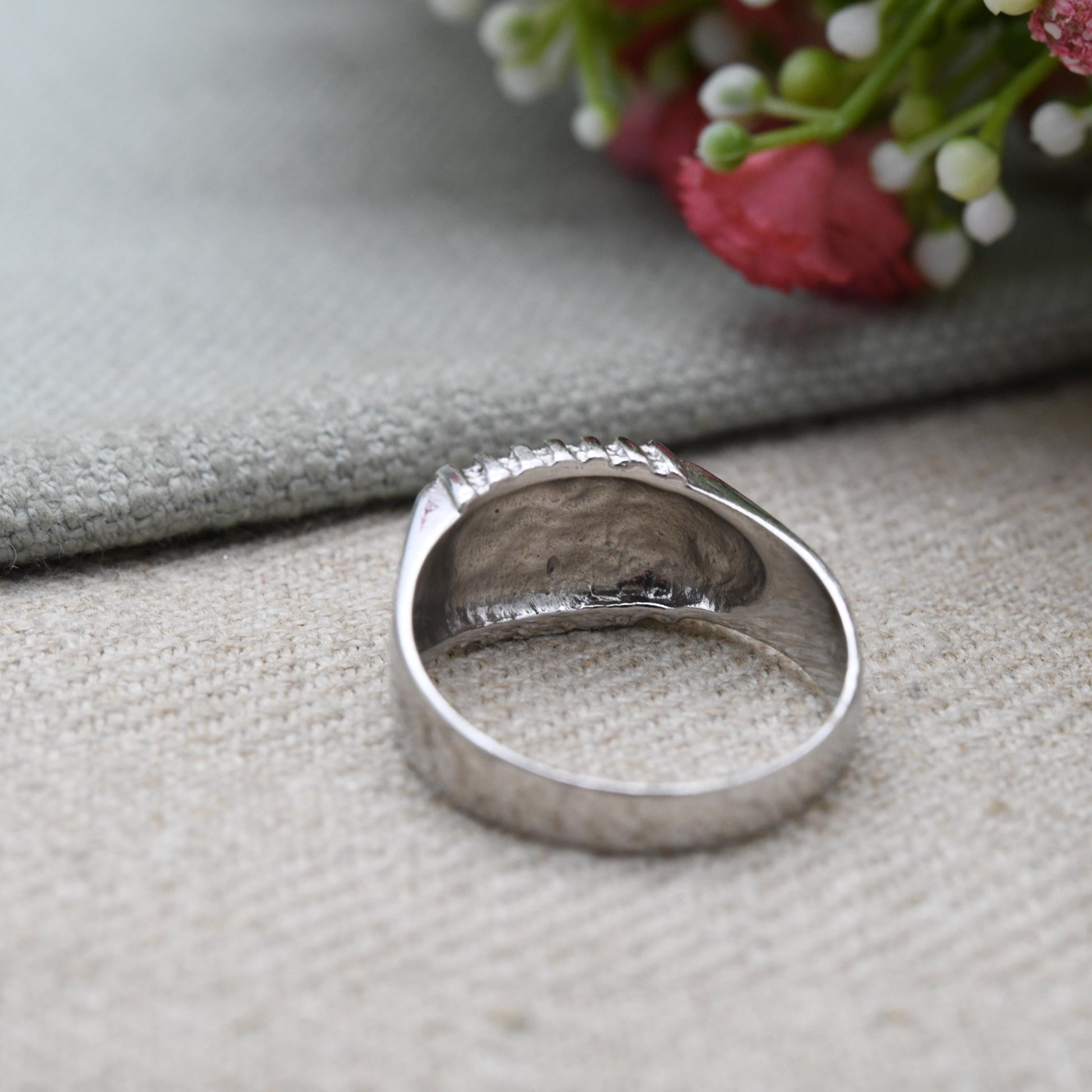 Vintage Sterling Silver Signet Ring - Unisex Ring Geometric Pattern Everyday | Large Thumb Ring | UK Size - W 1/2 | US Size - 11 1/4