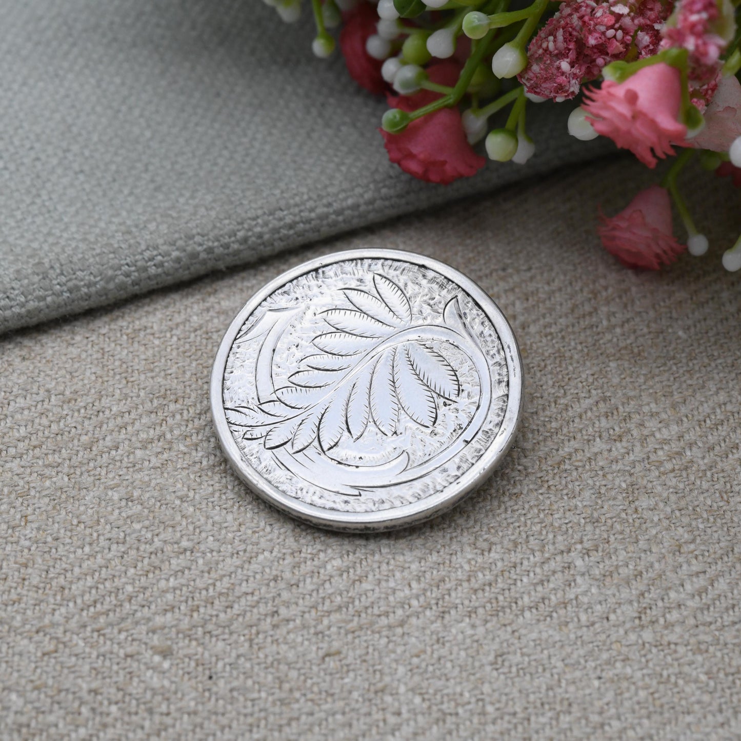 Antique Victorian Sterling Silver Aesthetic Movement Leaf Brooch c. 1890s - Engraved Floral Design Nature Brooch | Real Silver Rising Sun