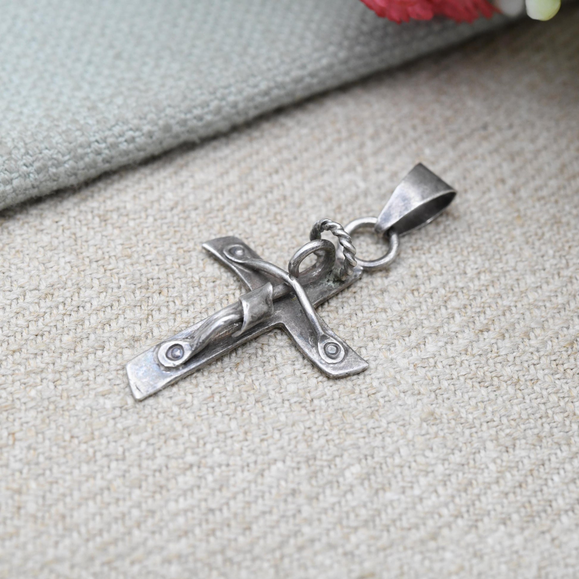 Vintage Mexican Sterling Silver Jesus on the Cross Pendant - Taxco Minimalist Design | Religious Gift for Necklace Stack