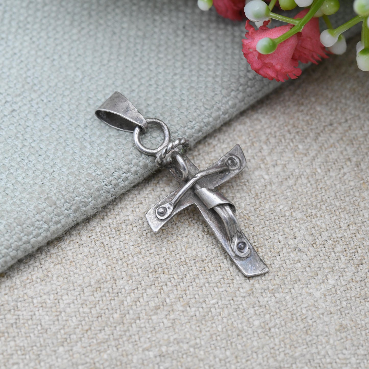 Vintage Mexican Sterling Silver Jesus on the Cross Pendant - Taxco Minimalist Design | Religious Gift for Necklace Stack