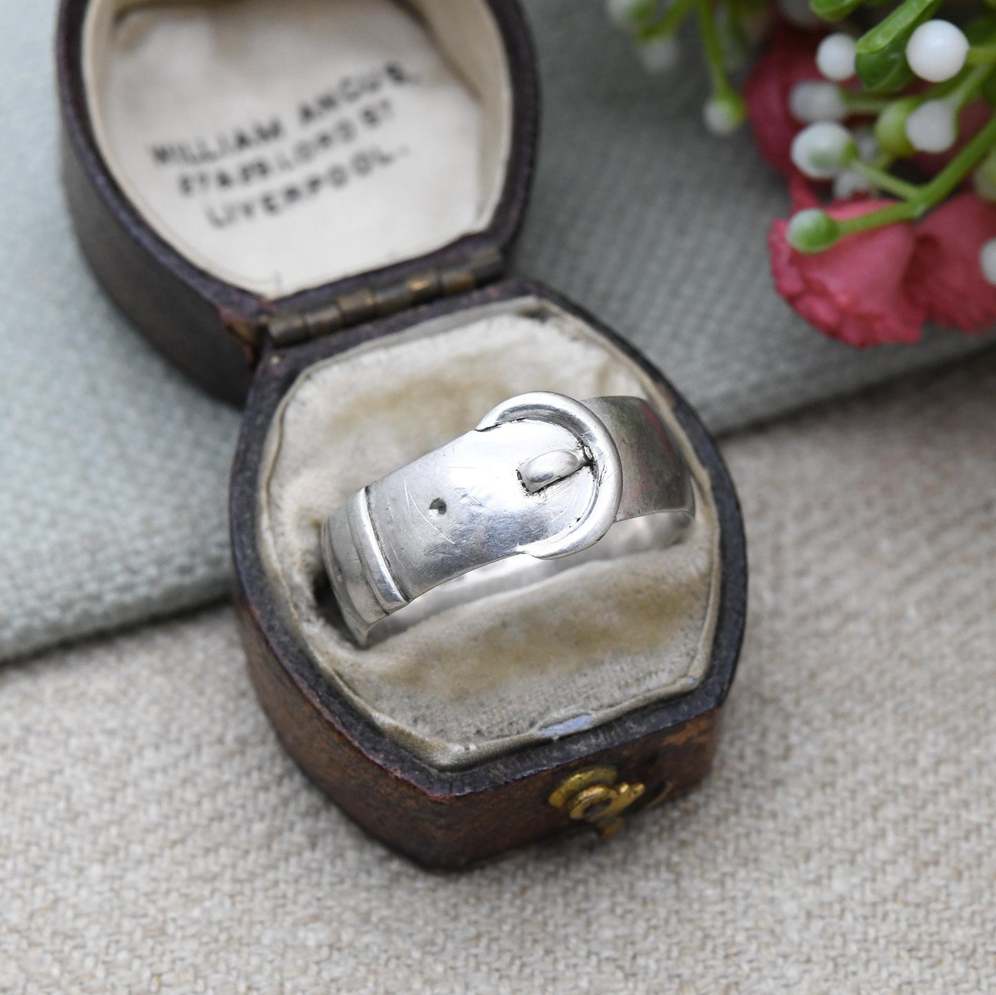 Antique Victorian Sterling Silver Buckle Ring 1885 - Everyday Solid Unisex Belt Band Ring | UK Size - T | US Size - 9 1/2