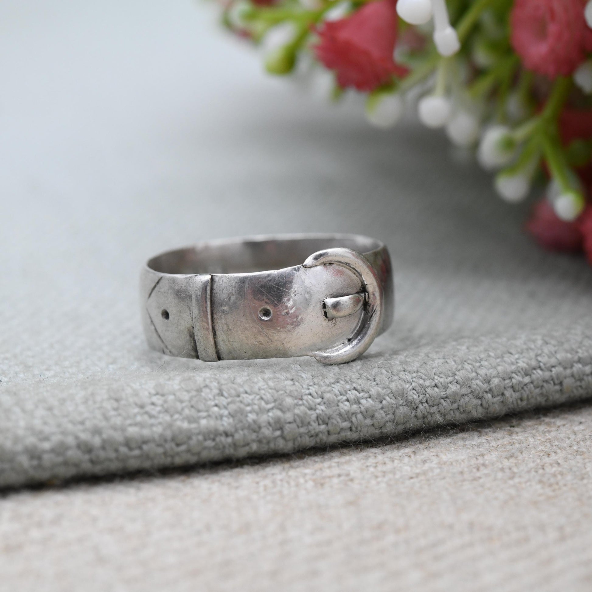 Antique Victorian Sterling Silver Buckle Ring 1885 - Everyday Solid Unisex Belt Band Ring | UK Size - T | US Size - 9 1/2