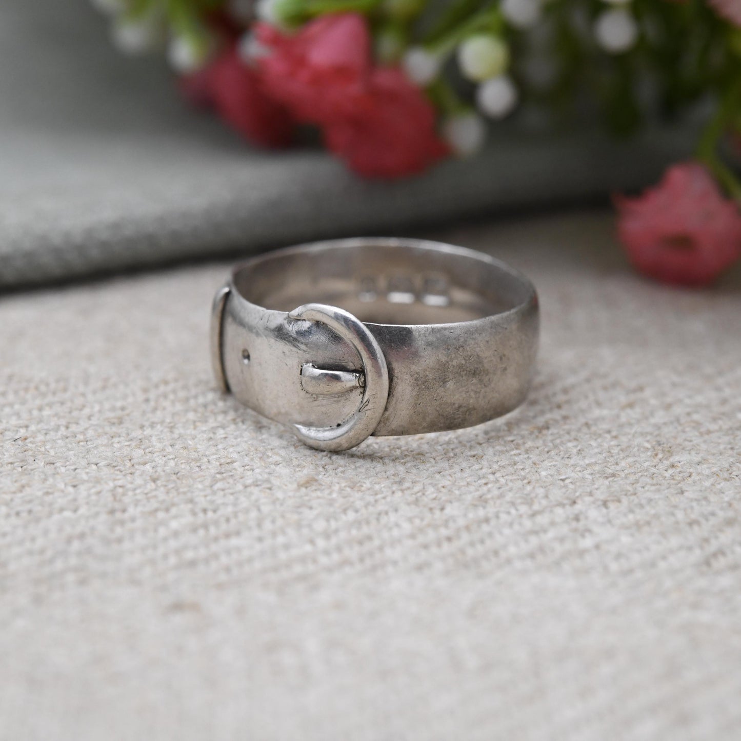 Antique Victorian Sterling Silver Buckle Ring 1885 - Everyday Solid Unisex Belt Band Ring | UK Size - T | US Size - 9 1/2