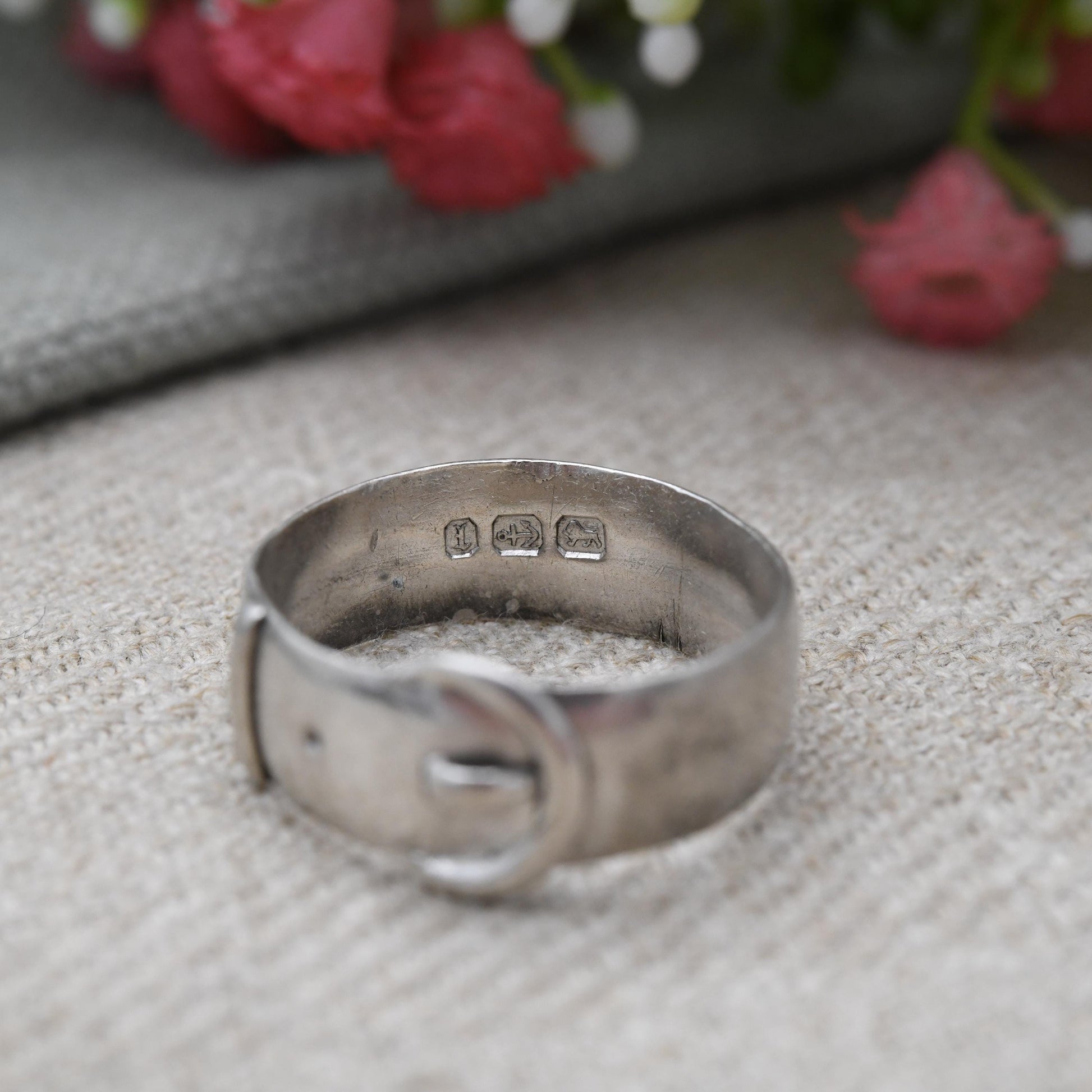 Antique Victorian Sterling Silver Buckle Ring 1885 - Everyday Solid Unisex Belt Band Ring | UK Size - T | US Size - 9 1/2