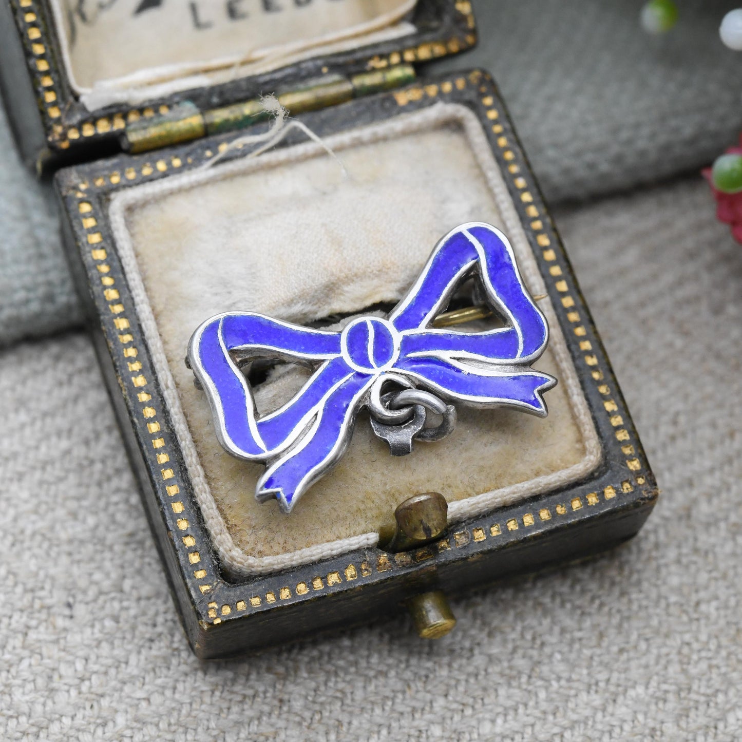 Antique Edwardian Sterling Silver Bow Brooch with Pendant Drop - Blue Enamel Design | Collectible Bow Jewellery