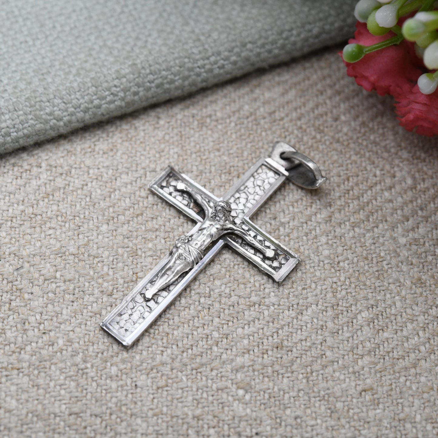Vintage Sterling Silver Crucifix Pendant Christ on the Cross c. 1950s - True Vintage Antique Style | Religious Jewellery