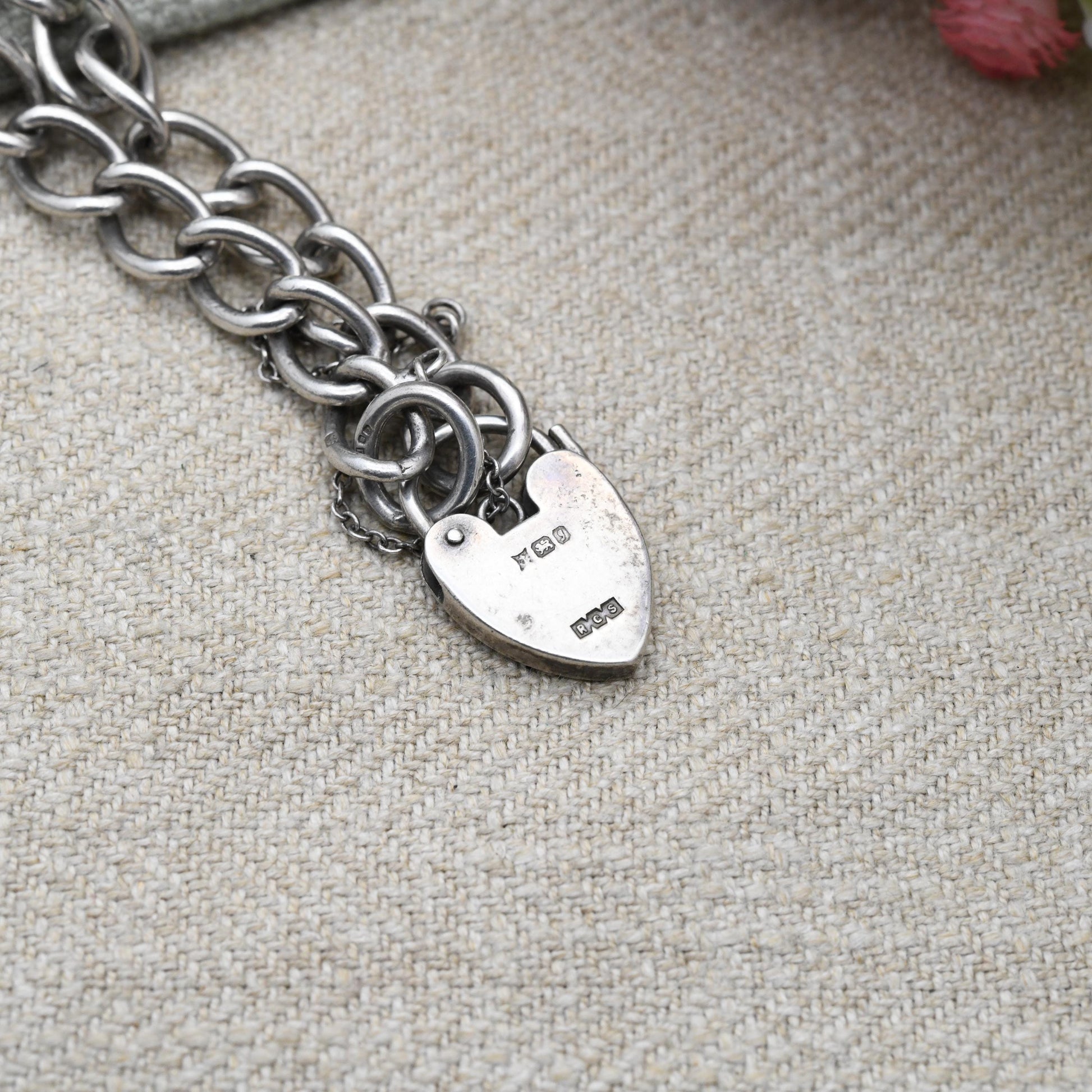 Vintage Sterling Silver Heart Padlock Clasp Chain Bracelet 1983 - Cute Curb Links with Safety Chain | Charm Bracelet | Gift for Her