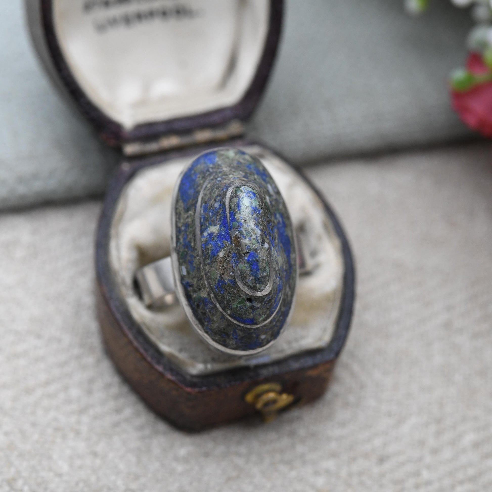 Vintage Mexican Sterling Silver Lapis Lazuli Ring c. 1980s - Collectable Taxco Statement Jewellery | Adjustable UK Size - M US Size - 6 1/4