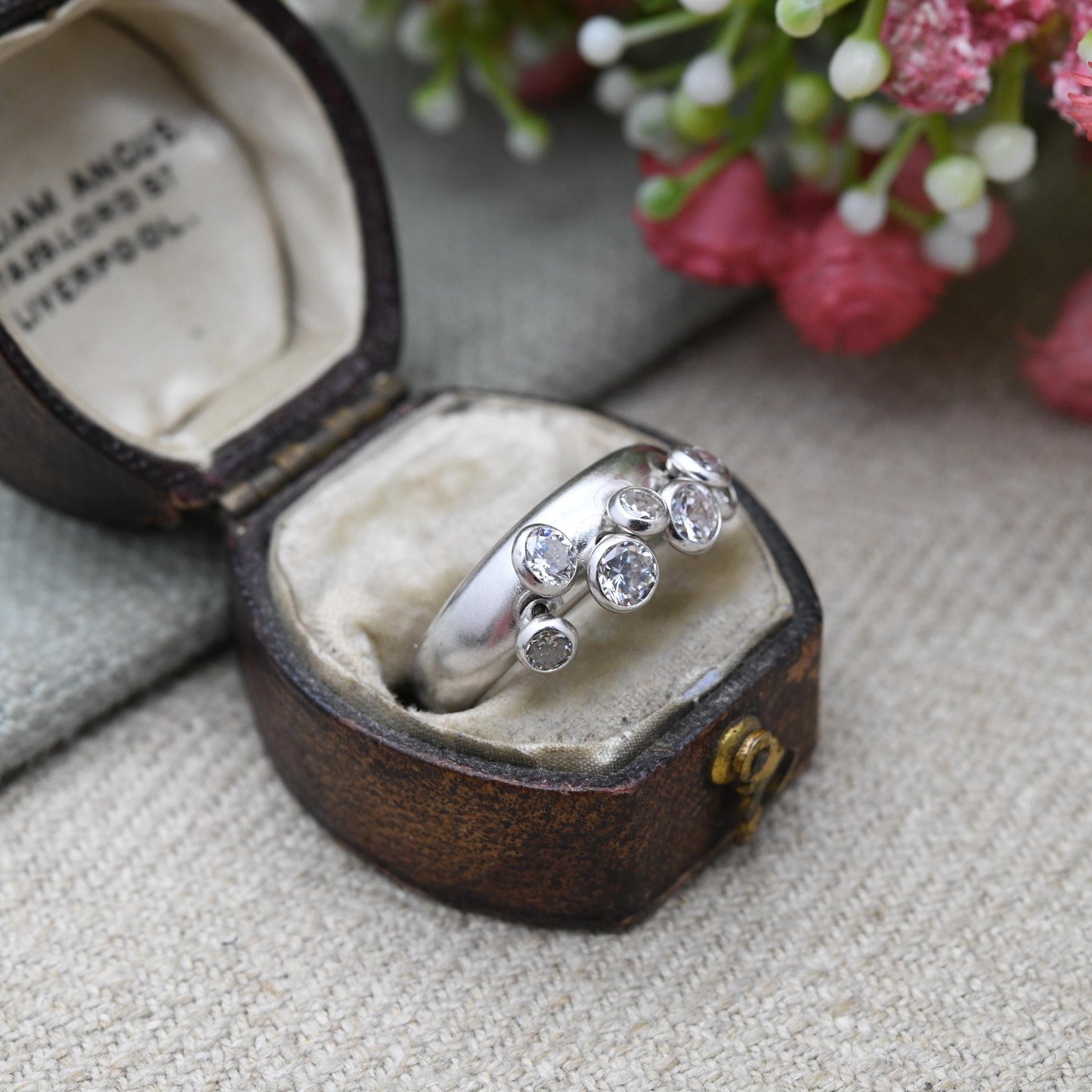 Vintage Sterling Silver CZ Moving Gemstone Band Ring - Large White Articulated Stones | Gift for Her | UK Size - M | US Size - 6 1/4