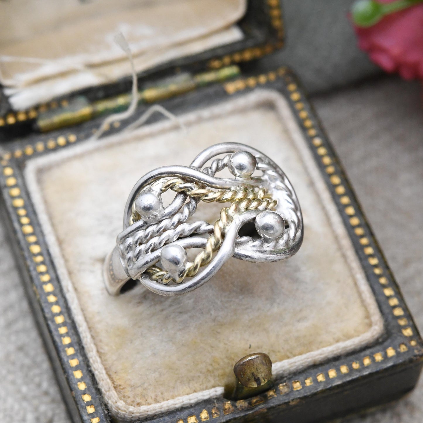 Vintage Sterling Silver Love Knot Ring Design - Gold PlatedRope Knot Ring | UK Size - K 1/2 | US Size - 5 1/2