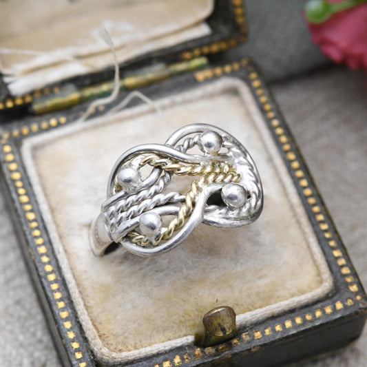 Vintage Sterling Silver Love Knot Ring Design - Gold PlatedRope Knot Ring | UK Size - K 1/2 | US Size - 5 1/2