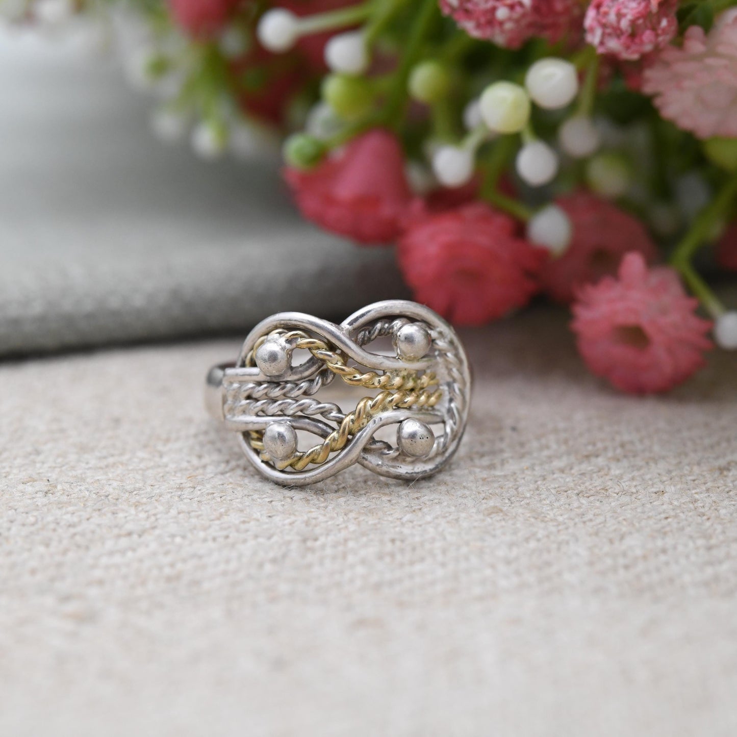 Vintage Sterling Silver Love Knot Ring Design - Gold PlatedRope Knot Ring | UK Size - K 1/2 | US Size - 5 1/2