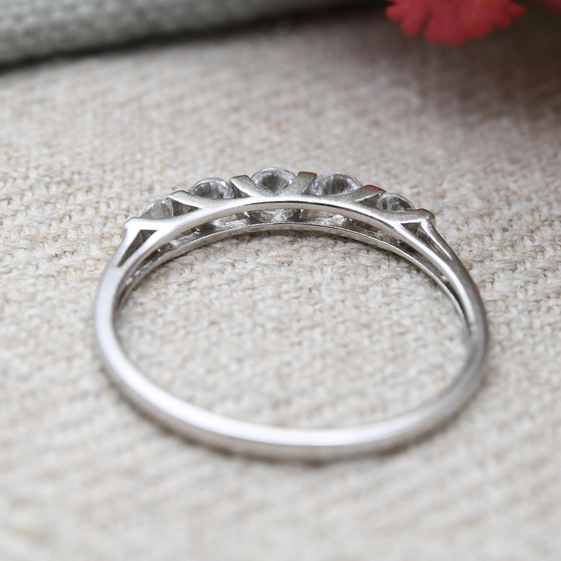 Sterling Silver Cubic Zirconia Five Stone Ring - Small White Stones CZ Ring | Y2K Placeholder Ring | UK Size - V 1/2 | US Size - 10 3/4