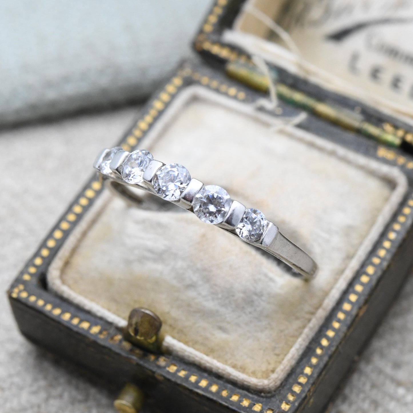 Sterling Silver Cubic Zirconia Five Stone Ring - Small White Stones CZ Ring | Y2K Placeholder Ring | UK Size - V 1/2 | US Size - 10 3/4