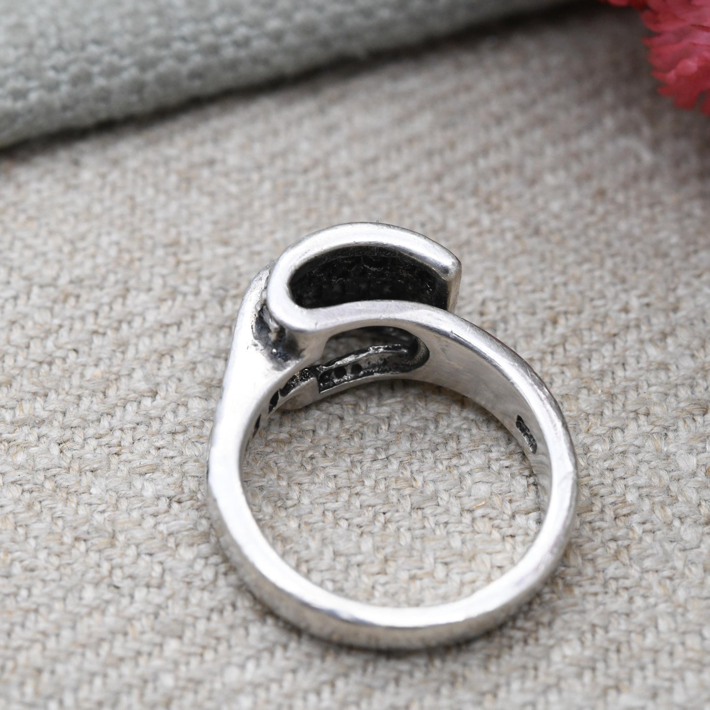 Vintage Sterling Silver Clear Stone Ribbon Ring - Channel Pavé Set Tank Ring | UK Size - J 1/2 | US Size - 5
