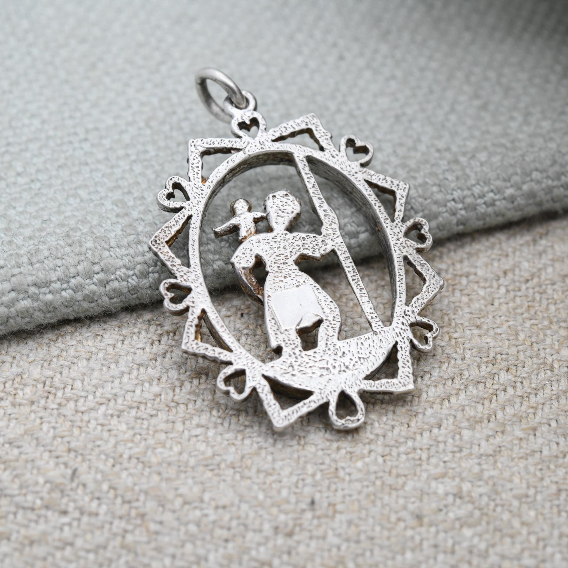 Vintage Sterling Silver St. Christopher Oval Shaped Pendant Engraved | Openwork Design | Saint of Travelling | Religious Jewellery