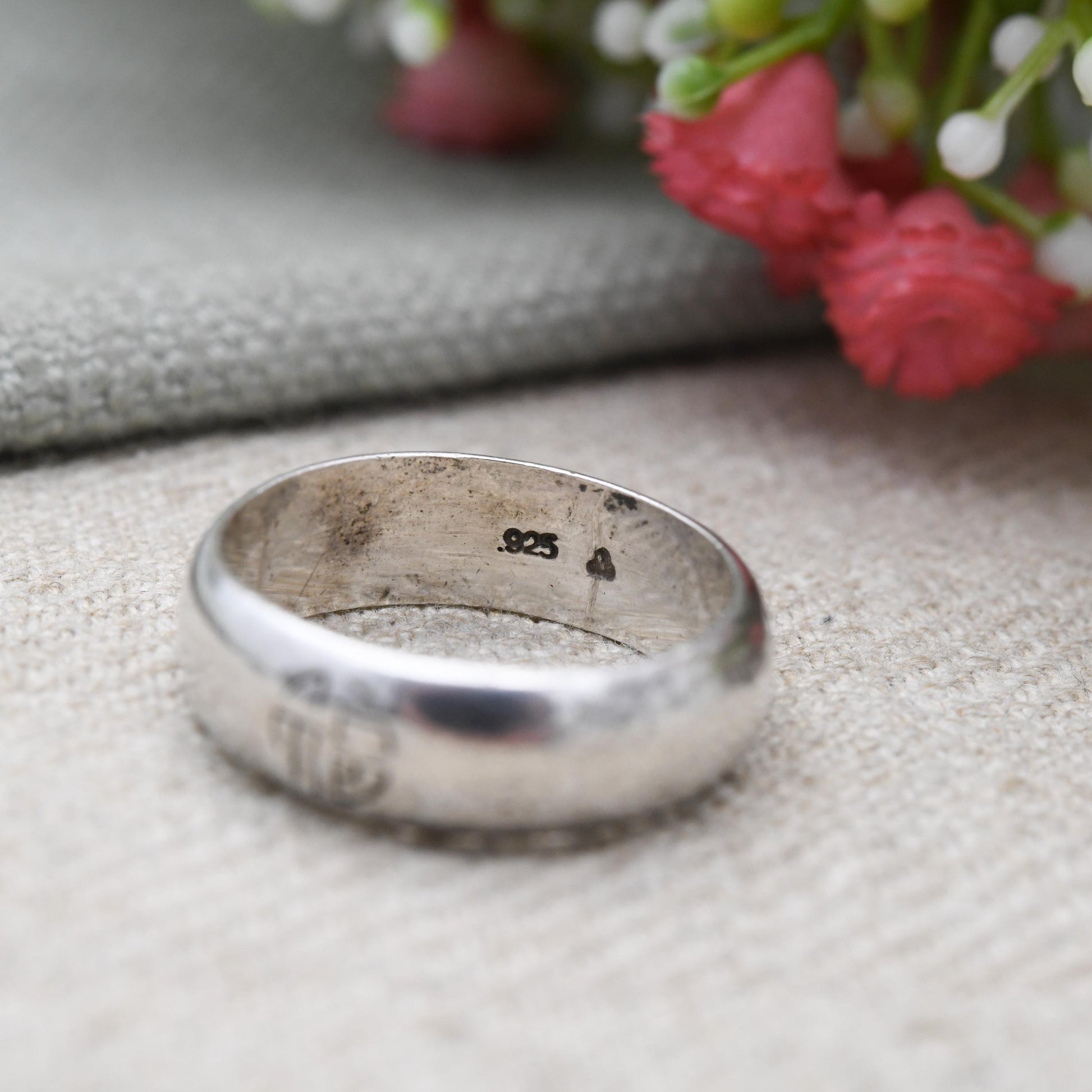 Vintage Sterling Silver Fu Symbol Chinese Good Fortune Ring - Unisex | Minimalist | UK Size - S 1/2 | US Size - 9 1/4