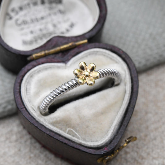 Vintage Sterling Silver Gold Plated Flower Ring TJC - Detailed Flower Floral Shape | Pretty Gift for Her | UK Size - N 1/2 | US Size - 6 3/4