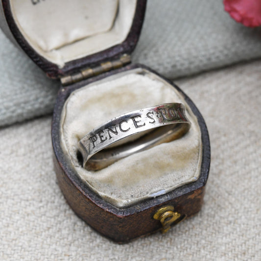 Vintage Sterling Silver Posy Ring Pences Povr Moye Dv - Think of Me God Willing Inscription Museum of London Ring | Size UK - T | US - 9 1/2