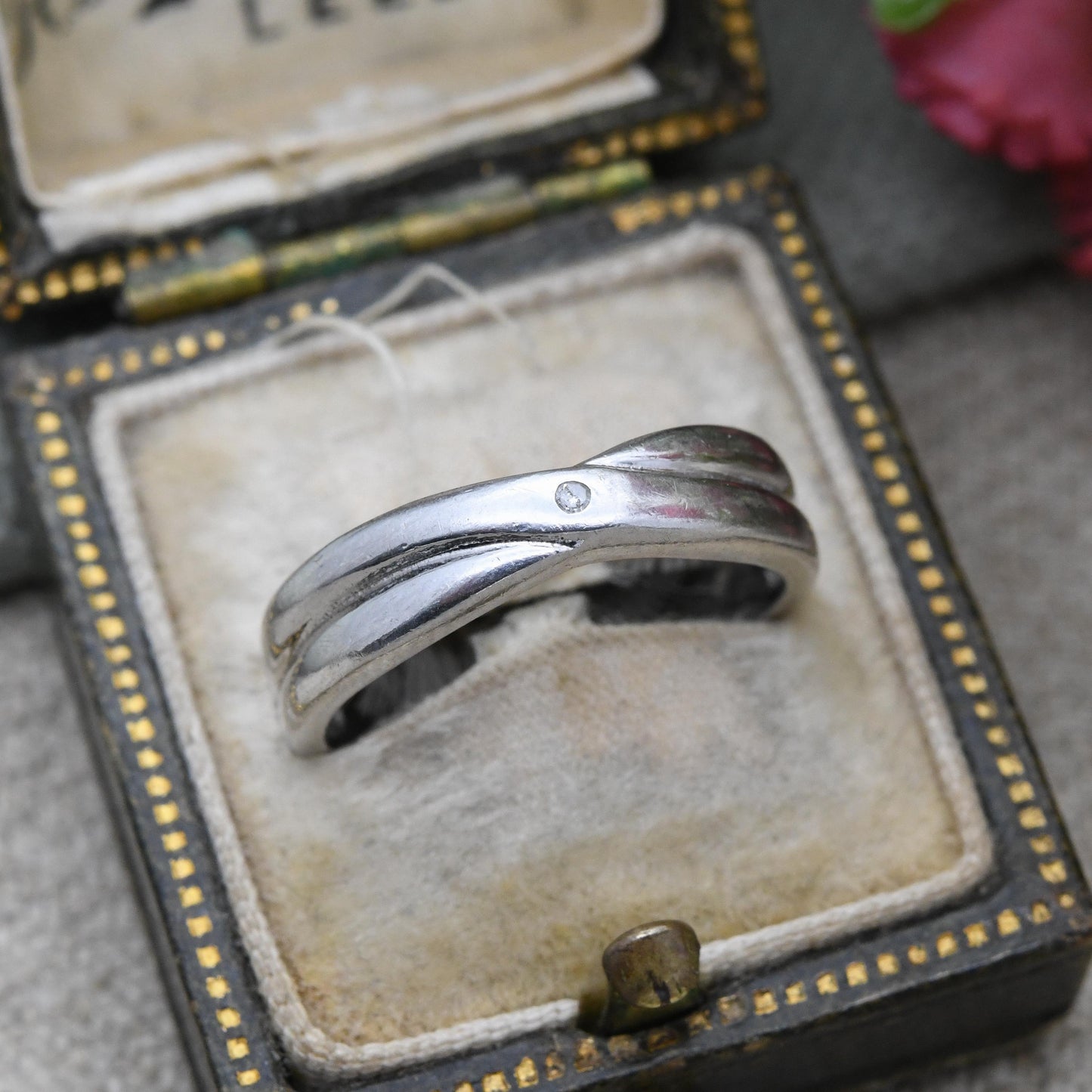 Chunky Sterling Silver Cross Band Diamond Ring - Round Clear Gemstone Ring | Minimal Unisex Everyday | UK Size - M 1/2 | US Size - 6 1/2