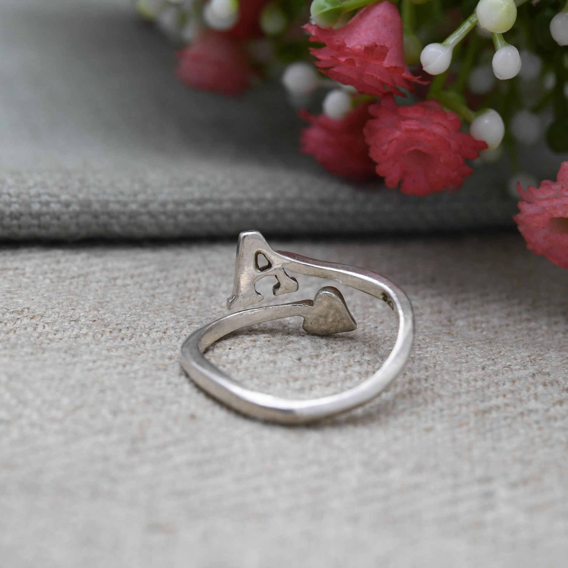 Vintage Sterling Silver Letter A Love Heart Ring - Clear Stone Y2K Jewellery | Romantic Gift for Her | UK Size - L | US Size - 5 3/4