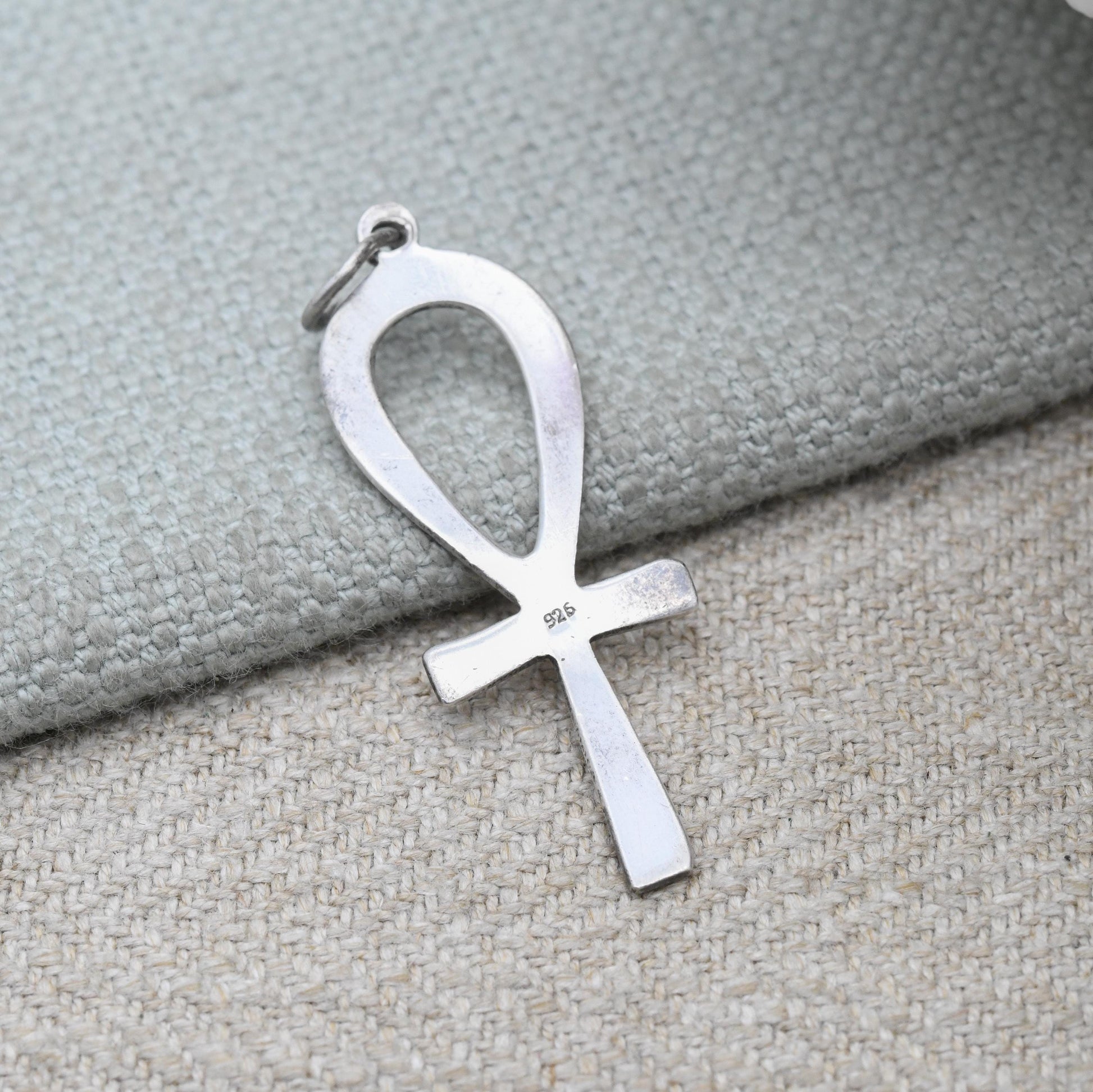 Vintage Sterling Silver Egyptian Ankh Pendant - Ancient Egypt Symbol of Life | Unizex Hooped Cross for Chunky Necklace | Gift for Her