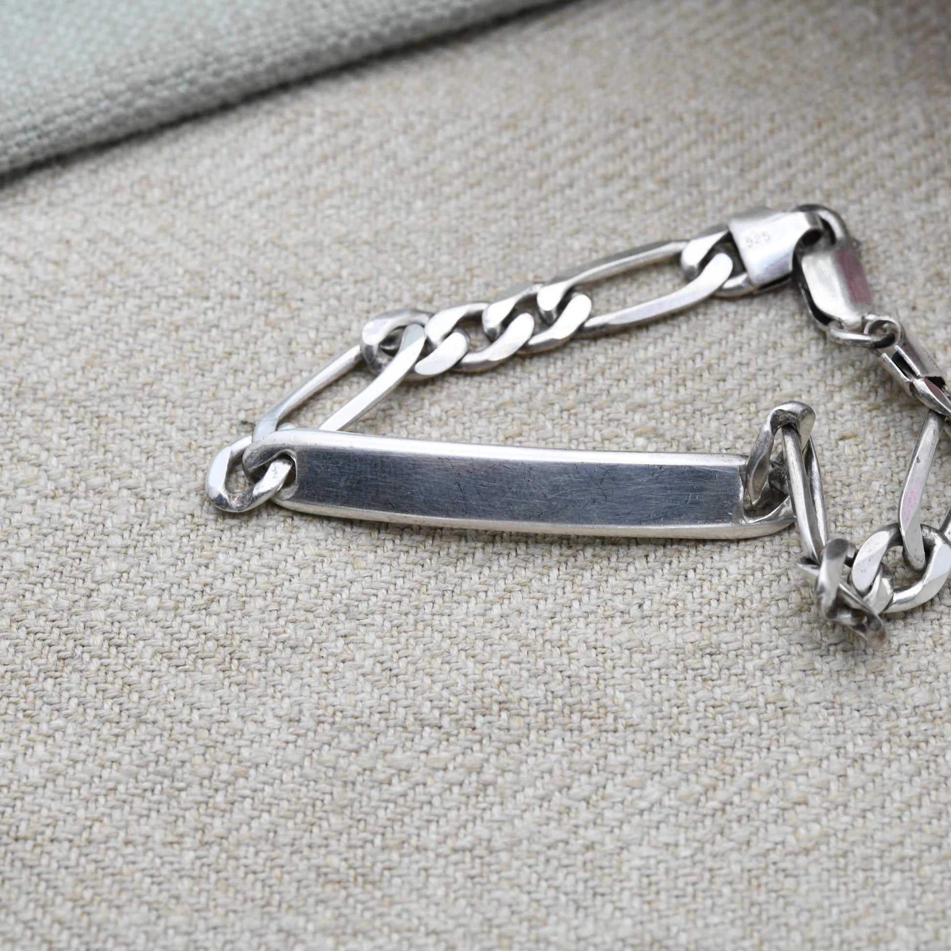 Vintage Italian Sterling Silver ID Bracelet - Figaro Links | Charm Bracelet | Unisex Jewellery Gift for Him