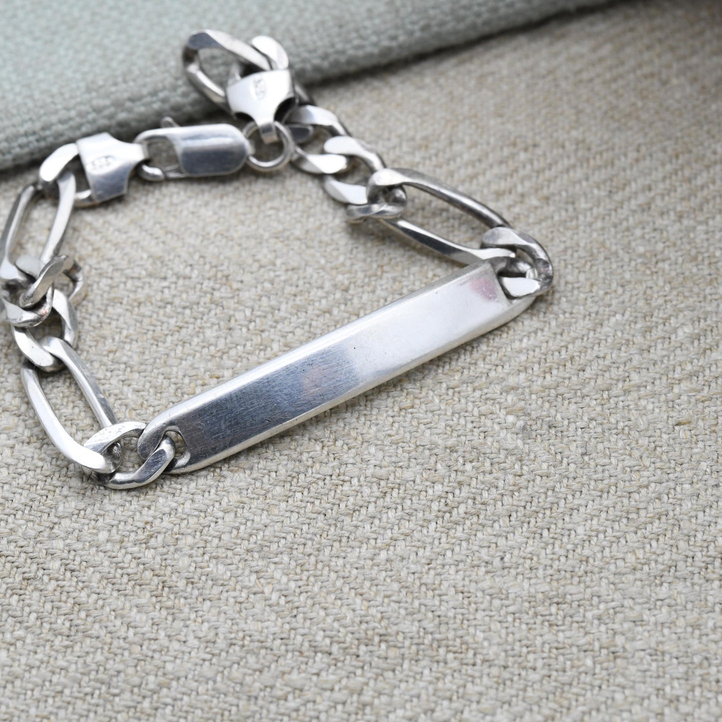 Vintage Italian Sterling Silver ID Bracelet - Figaro Links | Charm Bracelet | Unisex Jewellery Gift for Him