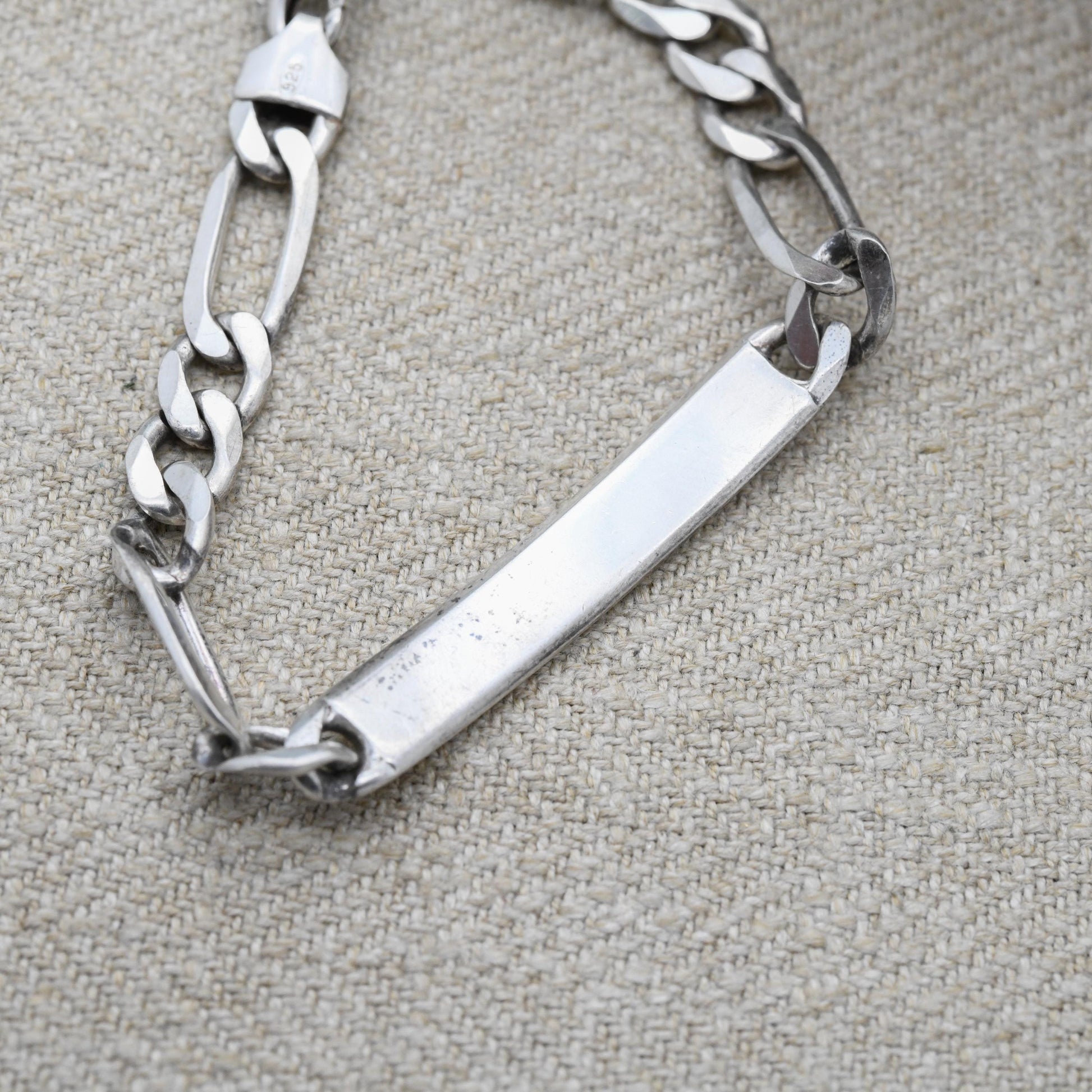 Vintage Italian Sterling Silver ID Bracelet - Figaro Links | Charm Bracelet | Unisex Jewellery Gift for Him