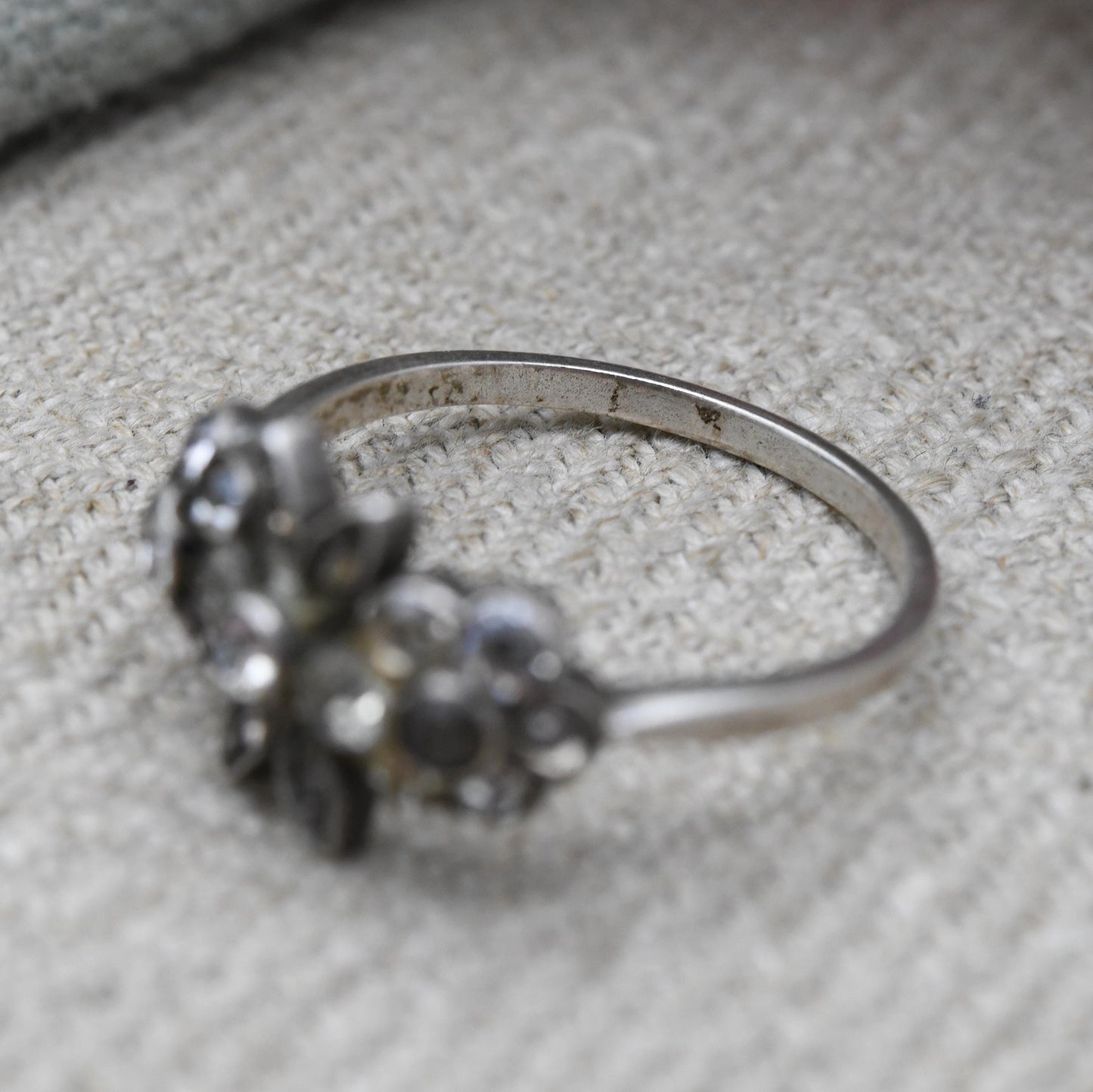 Vintage European Silver Paste Ring C.1940s - Floral Cluster Milgrain Setting Ring | UK Size - O 1/2 | US Size - 7 1/2