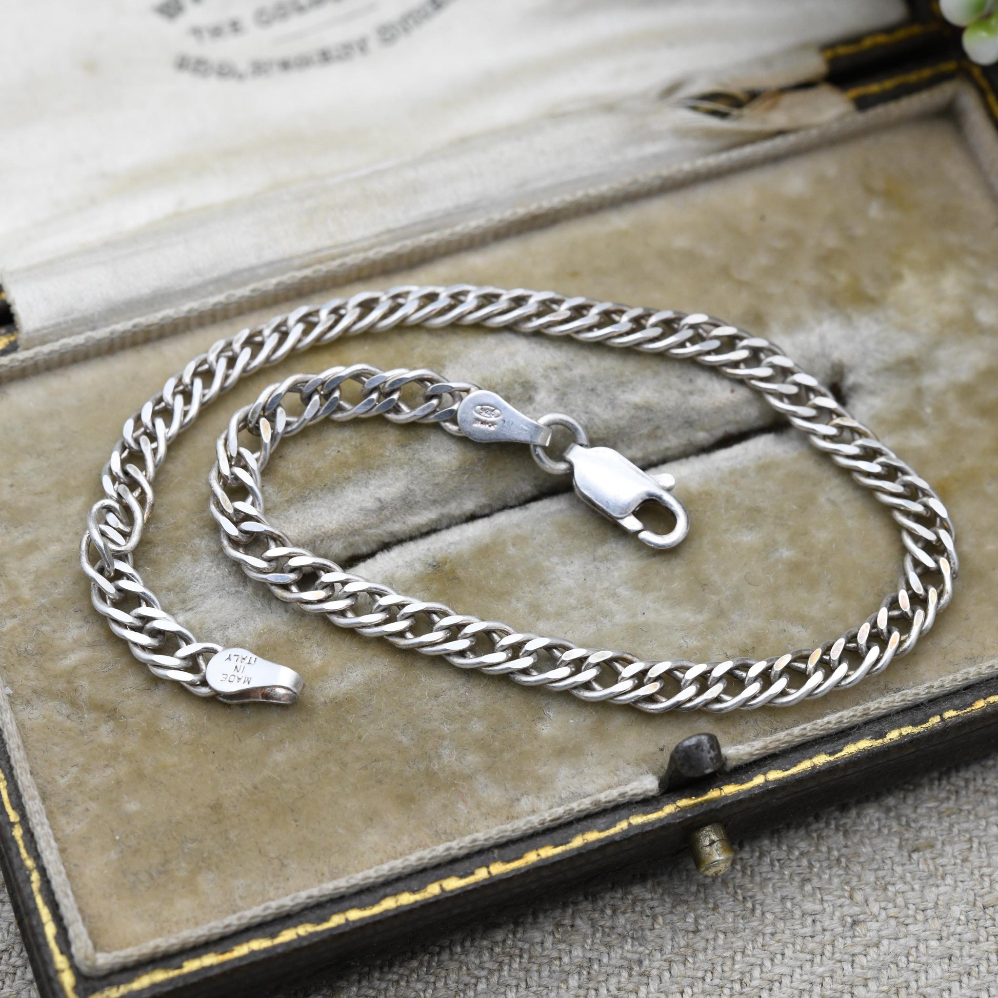 Milor Sterling Silver Chain Bracelet - Italian Double Flat Curb Links | Charm Bracelet | Gift for Him | Gift for Her
