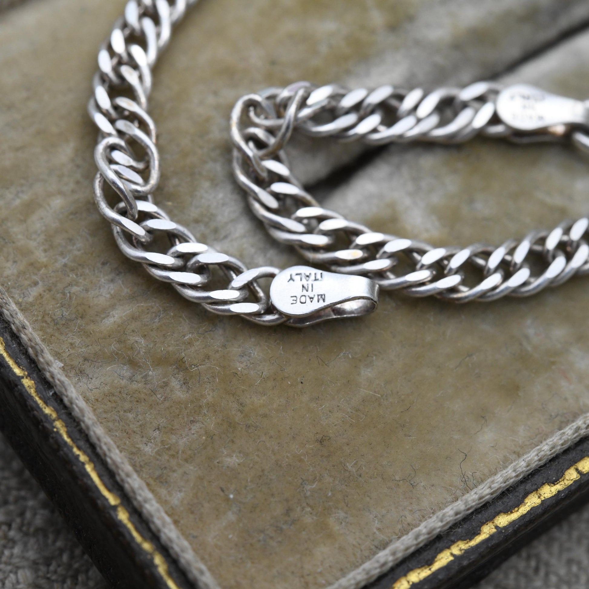 Milor Sterling Silver Chain Bracelet - Italian Double Flat Curb Links | Charm Bracelet | Gift for Him | Gift for Her