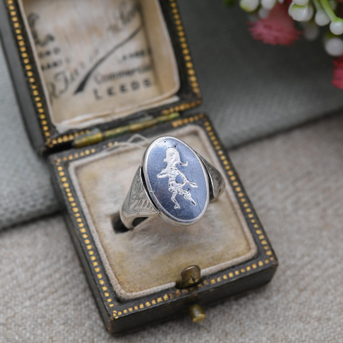Vintage Silver Niello Siam Flip Ring - Double Sided Thailand Dancer God Jewellery | UK Size - L | US Size - 5 3/4