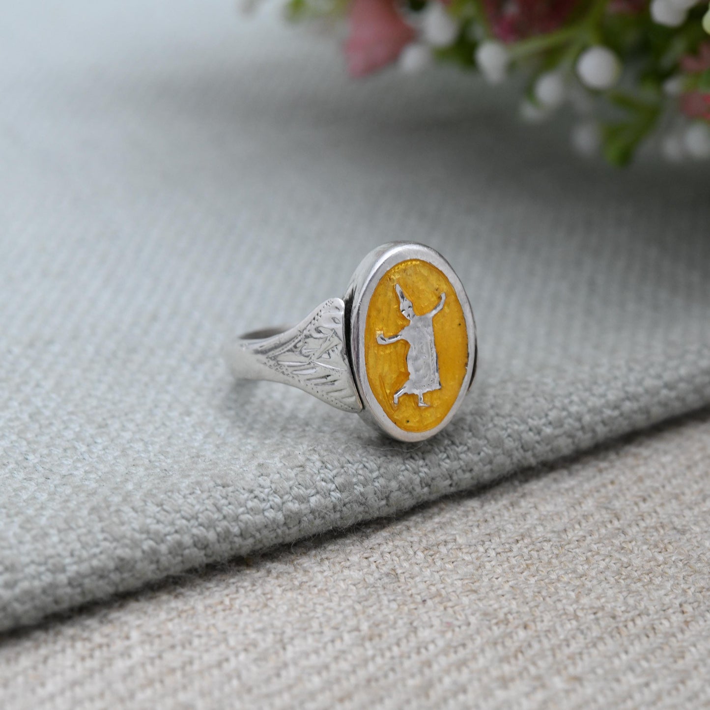 Vintage Silver Niello Siam Flip Ring - Double Sided Thailand Dancer God Jewellery | UK Size - L | US Size - 5 3/4